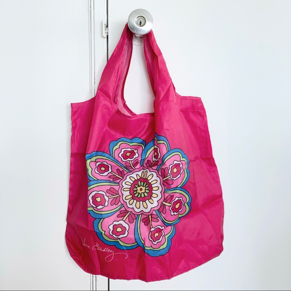 Vera Bradley Pink Reusable Tote Bag Nylon Floral Packable Y2K Beach Grocery Twee